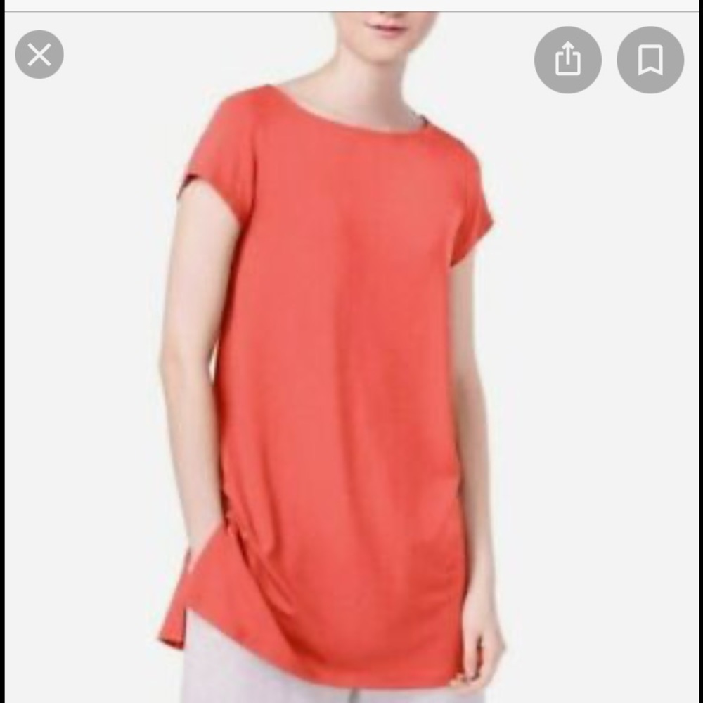 Eileen Fisher Bateau Neck Tunic Cap Sleeve Top EUC